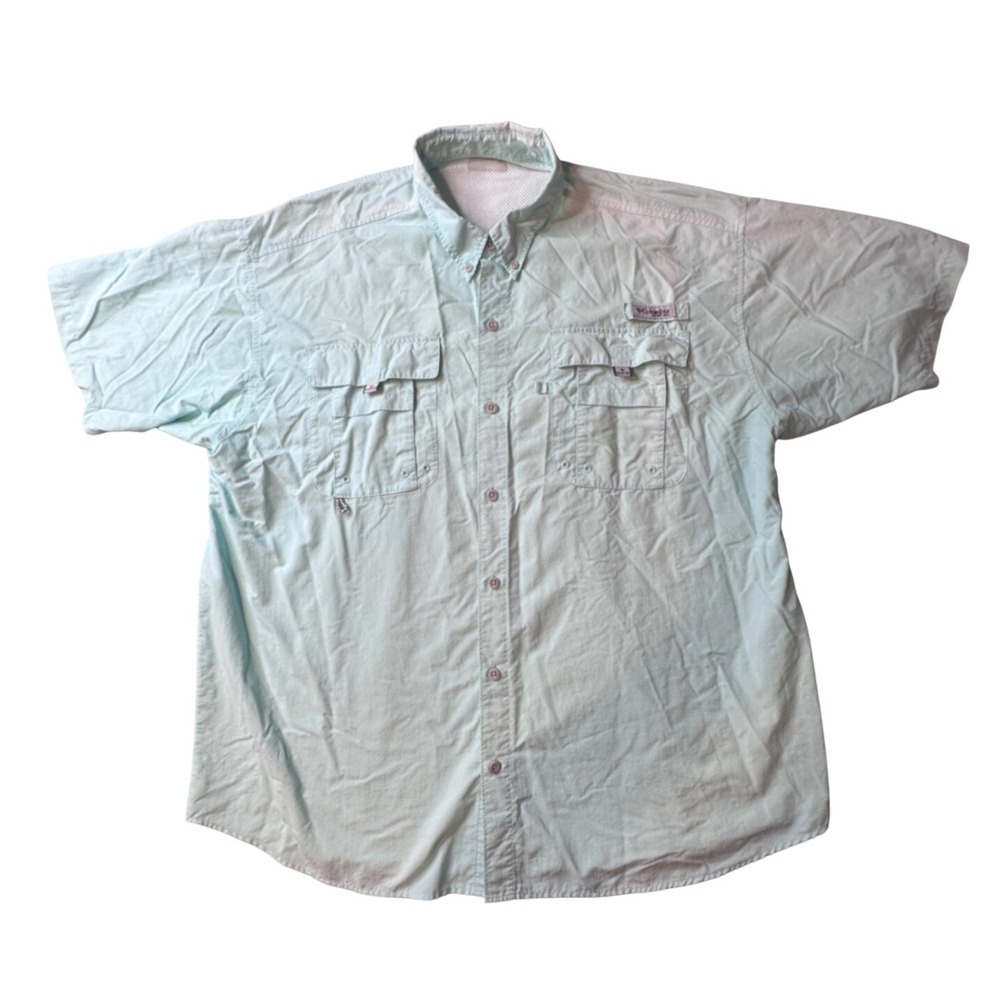 Columbia Shirt Mens XL Green PFG Bahama II Short Sleeve Fishing Omni-Shade Vent